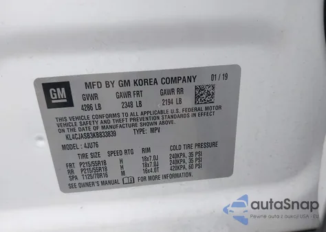 2019 Buick Encore Fwd Preferred z USA, uszkodzony, nr VIN KL4CJASB3KB833839